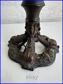Antique Koi dolphin fish base triple arm vase table lamp base parts restore 2B