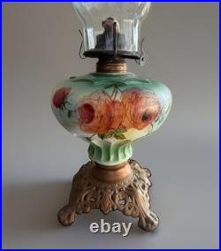 Antique Lamp Kerosene Oil Hand Painted Floral Vintage Waterberry 18