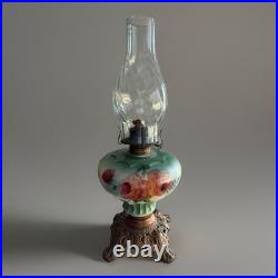 Antique Lamp Kerosene Oil Hand Painted Floral Vintage Waterberry 18