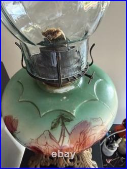 Antique Lamp Kerosene Oil Hand Painted Floral Vintage Waterberry 18