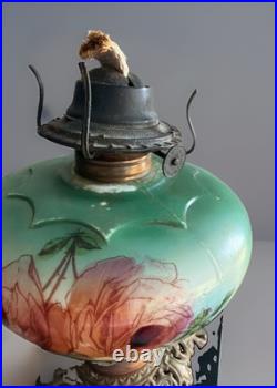 Antique Lamp Kerosene Oil Hand Painted Floral Vintage Waterberry 18