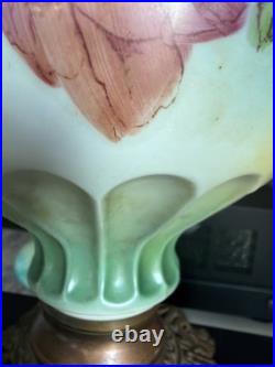 Antique Lamp Kerosene Oil Hand Painted Floral Vintage Waterberry 18