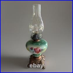 Antique Lamp Kerosene Oil Hand Painted Floral Vintage Waterberry 18