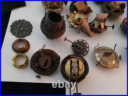 Antique Large Lot Of #1 and #2 Oil Lamp Burners, Kerosene Lamp Burner Parts