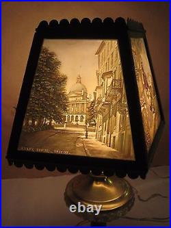 Antique Lithophane Lamp Boston State House 1870's Colored Lithopane