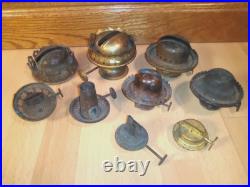 Antique Lot of Oil Lamp Burners & Parts Brass Kerosene Burner Top Wick Eagle etc