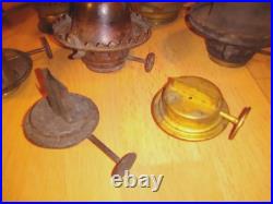 Antique Lot of Oil Lamp Burners & Parts Brass Kerosene Burner Top Wick Eagle etc