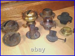 Antique Lot of Oil Lamp Burners & Parts Brass Kerosene Burner Top Wick Eagle etc