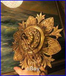 Antique Lotus ROSETTE Brass Bronze canopy cap FRENCH lamp part Vintage chandelie