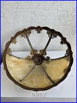 Antique Mission Art Nouveau 6 Panel Slag Glass Table Lamp Shade 5J Parts Restore