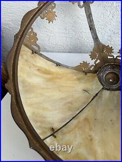 Antique Mission Art Nouveau 6 Panel Slag Glass Table Lamp Shade 5J Parts Restore