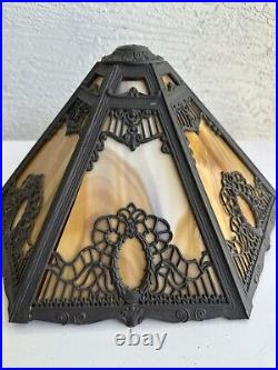 Antique Mission Art Nouveau 6 Panel Slag Glass Table Lamp Shade 5K Parts Restore