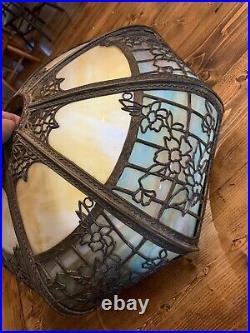 Antique Mission Art Nouveau 8 Panel Slag Glass Table Lamp Shade Parts Restore