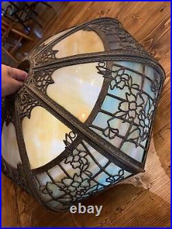 Antique Mission Art Nouveau 8 Panel Slag Glass Table Lamp Shade Parts Restore