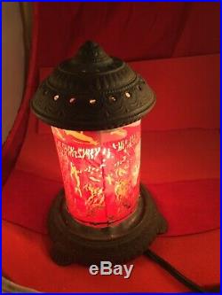 Antique Motion Lamp Forest Fire Parts (no Glass Dome) Vintage Cast Iron Lamp