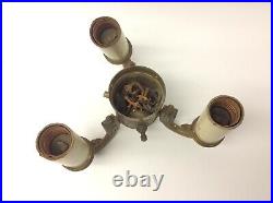 Antique Old Brass Metal Three Arm Lamp Light Fixture Parts Electric