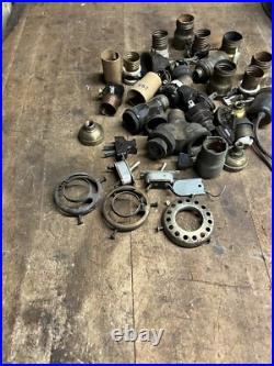 Antique Old Electric Light Fixture Lamp Bulb Socket Switch Brass Parts Lot USA