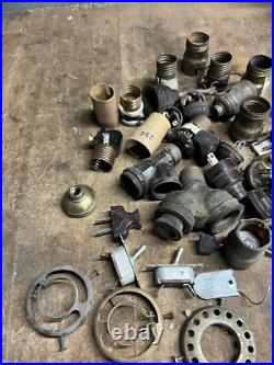 Antique Old Electric Light Fixture Lamp Bulb Socket Switch Brass Parts Lot USA