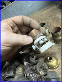 Antique Old Electric Light Fixture Lamp Bulb Socket Switch Brass Parts Lot USA