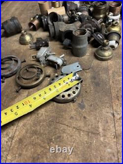 Antique Old Electric Light Fixture Lamp Bulb Socket Switch Brass Parts Lot USA