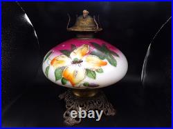 Antique P&A Plume & Atwood Kerosene Oil Lamp Base Hand Painted Floral USA