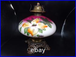 Antique P&A Plume & Atwood Kerosene Oil Lamp Base Hand Painted Floral USA
