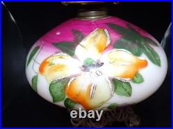 Antique P&A Plume & Atwood Kerosene Oil Lamp Base Hand Painted Floral USA