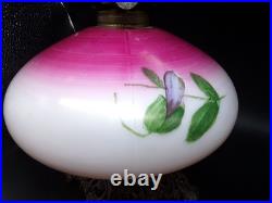 Antique P&A Plume & Atwood Kerosene Oil Lamp Base Hand Painted Floral USA