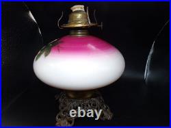 Antique P&A Plume & Atwood Kerosene Oil Lamp Base Hand Painted Floral USA