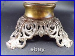 Antique P&A Plume & Atwood Kerosene Oil Lamp Base Hand Painted Floral USA
