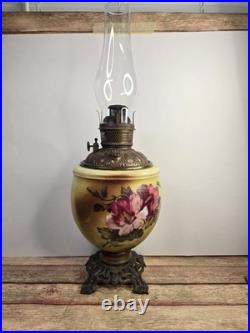 Antique P&A Royal Center Draft Kerosene Oil Lamp Base Hand Painted Floral 15