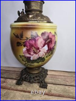 Antique P&A Royal Center Draft Kerosene Oil Lamp Base Hand Painted Floral 15