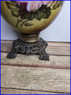 Antique P&A Royal Center Draft Kerosene Oil Lamp Base Hand Painted Floral 15