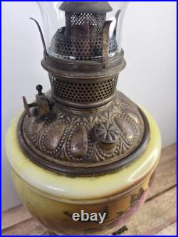 Antique P&A Royal Center Draft Kerosene Oil Lamp Base Hand Painted Floral 15