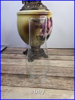 Antique P&A Royal Center Draft Kerosene Oil Lamp Base Hand Painted Floral 15
