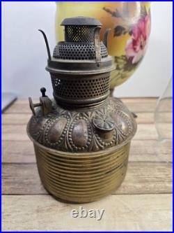 Antique P&A Royal Center Draft Kerosene Oil Lamp Base Hand Painted Floral 15