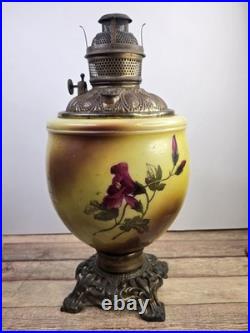 Antique P&A Royal Center Draft Kerosene Oil Lamp Base Hand Painted Floral 15