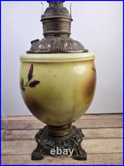Antique P&A Royal Center Draft Kerosene Oil Lamp Base Hand Painted Floral 15