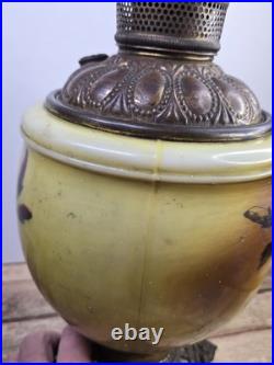 Antique P&A Royal Center Draft Kerosene Oil Lamp Base Hand Painted Floral 15