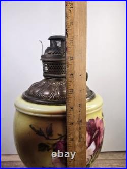 Antique P&A Royal Center Draft Kerosene Oil Lamp Base Hand Painted Floral 15