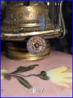 Antique P&A Royal Pink Floral Hurrican Oil Lamp Model 140 Hand Painted GWTW