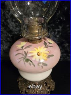 Antique P&A Royal Pink Floral Hurrican Oil Lamp Model 140 Hand Painted GWTW