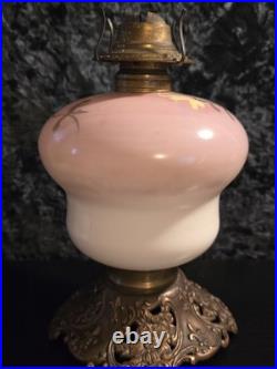 Antique P&A Royal Pink Floral Hurrican Oil Lamp Model 140 Hand Painted GWTW