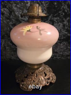 Antique P&A Royal Pink Floral Hurrican Oil Lamp Model 140 Hand Painted GWTW