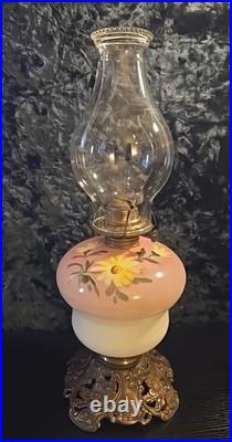 Antique P&A Royal Pink Floral Hurrican Oil Lamp Model 140 Hand Painted GWTW