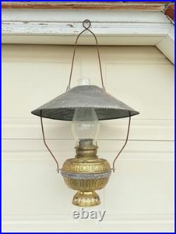 Antique P&a No. 3 Banner Center Draft Hanging Country Store Oil Lamp