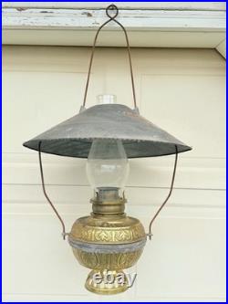 Antique P&a No. 3 Banner Center Draft Hanging Country Store Oil Lamp
