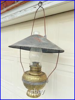 Antique P&a No. 3 Banner Center Draft Hanging Country Store Oil Lamp