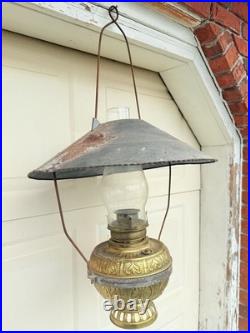 Antique P&a No. 3 Banner Center Draft Hanging Country Store Oil Lamp