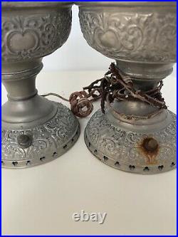 Antique Pair Of Tiny Miller Oil Lamps Electrfied For Parts Or Repair Read